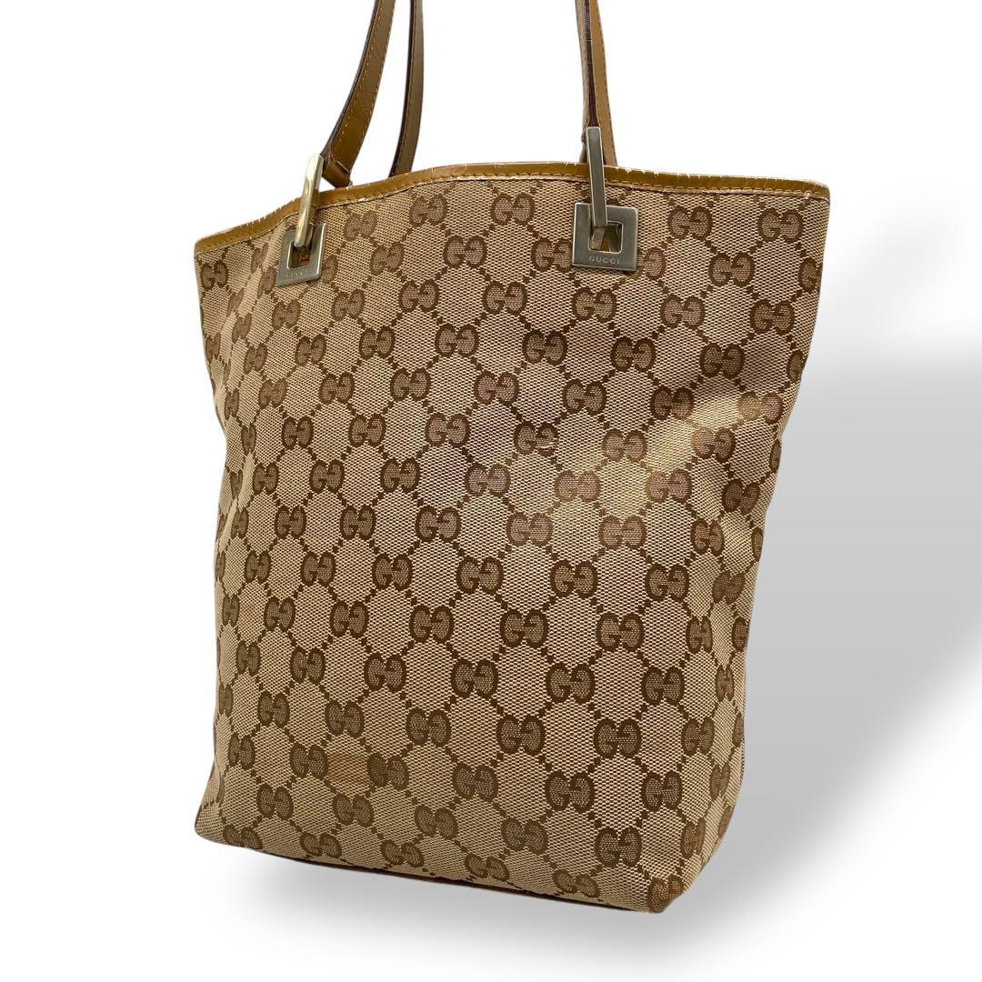 Gucci Tote Bag GG Canvas Leather Beige Authentic Designer Handbag Auth