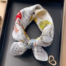 100 Silk Mulberry 20" Small Scarf For Women Neckerchief Wrap Compass Love Print