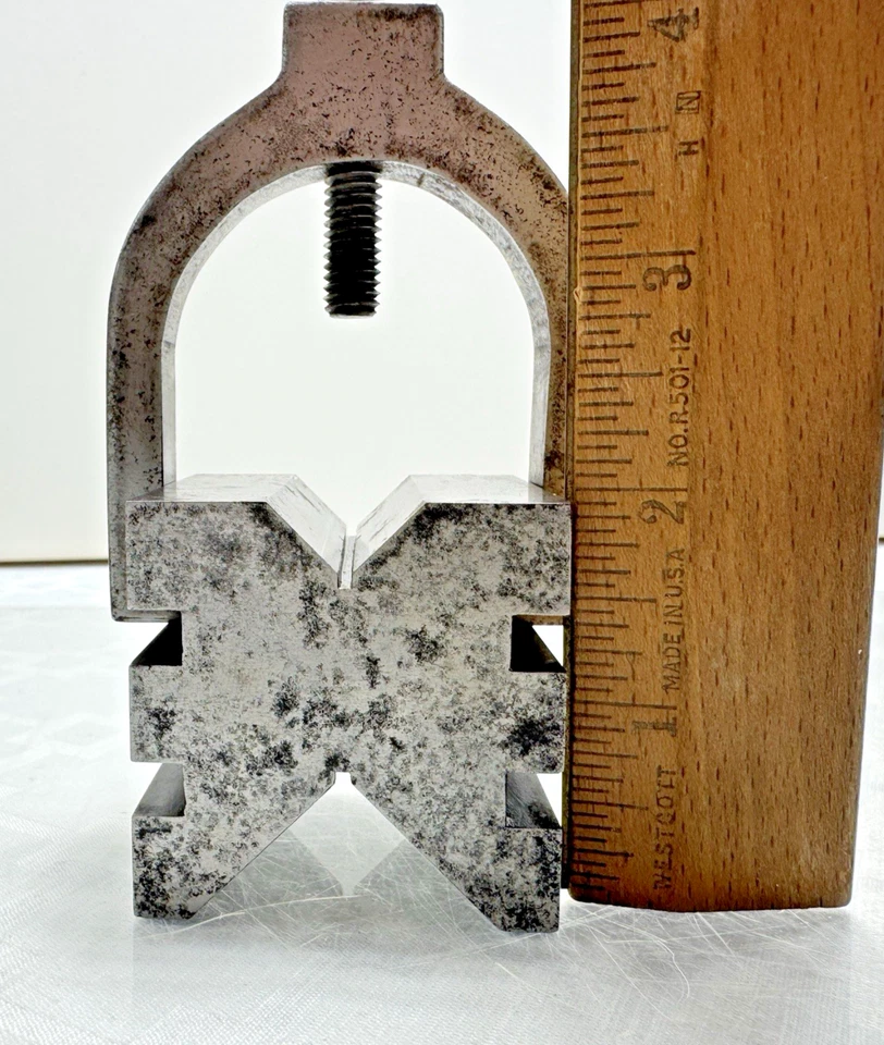 Vintage Machinist V Block w Clamp Double V Groove & Double Slot 2 Lb Steel USA - Image 4 of 4