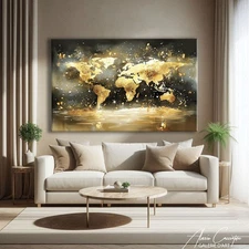World Map Wall Decor Chic Art Print Abstract Wall Art Gold Luxury Canvas