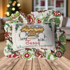 Christmas Handmade Cross Stitch Mini Pillow Jesus Is The Reason For The Season