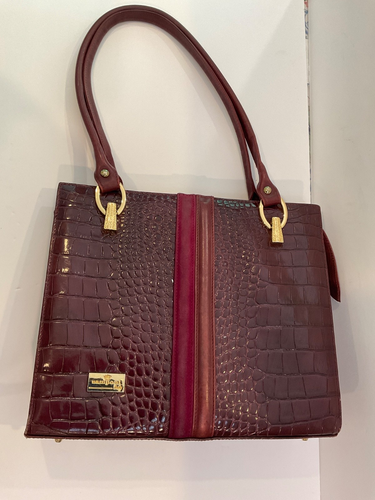 Sac fourre-tout Zamponi bordeaux rouge crocodile en relief quincaillerie dorée fermeture éclair femmes - Photo 1/8