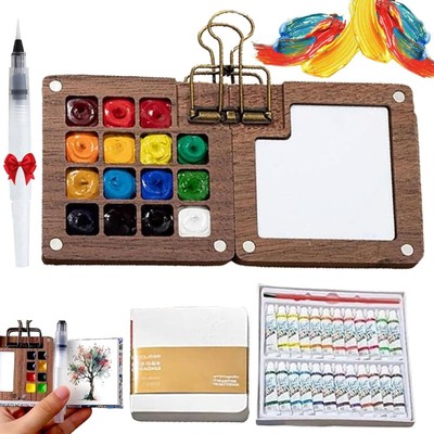 Mini Watercolor Paint Set Travel Pocket Kit 24 Color Paints Brush Sketchbook