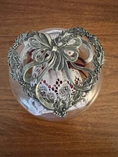 Trinket Potpourri Glass Bowl Jar Pewter Heart Lid
