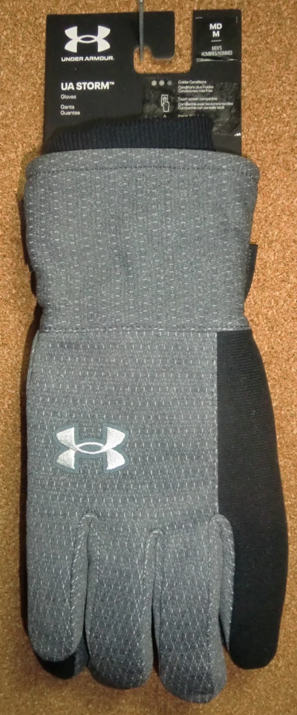 NWT Under Armour Men's Storm Fleece Gloves, Medium, 135669, Light Gray/Black