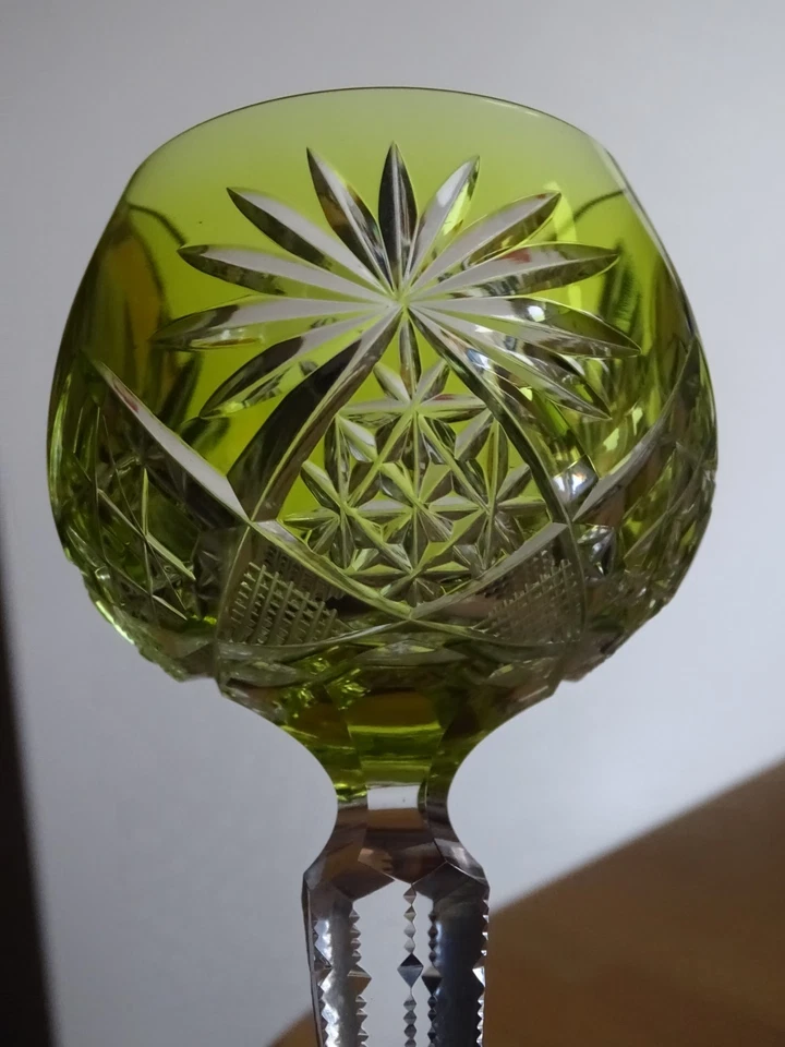 VAL ST LAMBERT 1 ANCIEN VERRE A VIN ROEMER CRISTAL DOUBLER COLORER JAUNE 19,5 cm - Photo 4/4