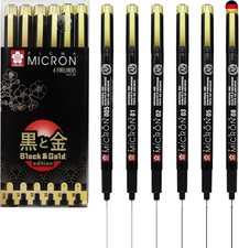 Sakura Pigma Micron Fineliner, Schwarz und Gold Edition, 005/01/02/03/05/08,