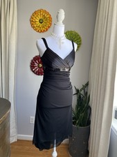 Vintage Y2K Ruby Rox Women's Black Ruched Sequin Midi Dress Flowy Hem Size Small