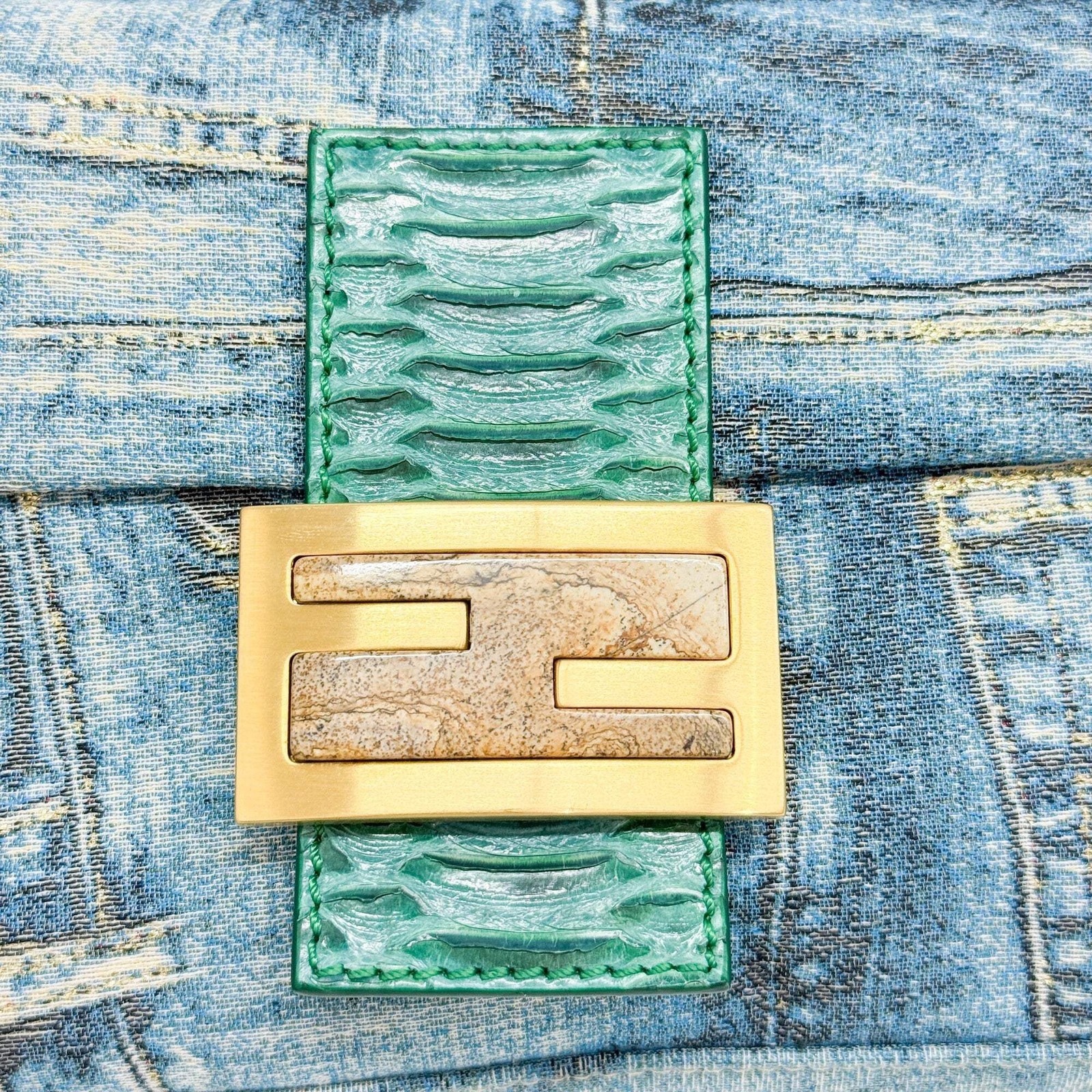 FENDI Baguette Denim Print Canvas with Python Shoulder Bag — image 12