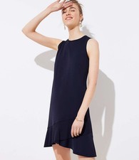 NWT Ann Taylor LOFT Navy Blue Flounce Sleeveless Dress SZ 00 Petite