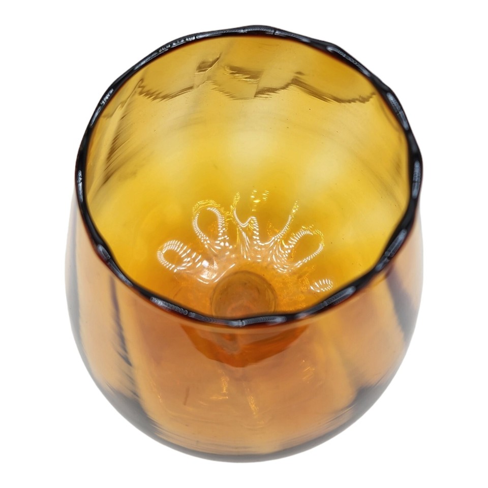 Vintage Empoli Italy Optic Glass Amber Clear Twisted Stem Brandy