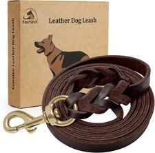 FAIRWIN Braided Leather Dog Training Leash 6 Foot - Military Grade Heavy Duty Do