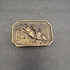Vintage Cowboy Rodeo Registered Collection Solid Brass Belt Buckle 1979