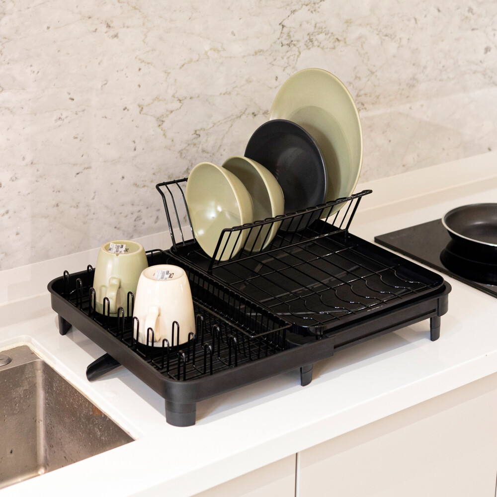 Extendable Dish Drying Rack with Drip Tray Utensil Cutlery Sink - Main Image