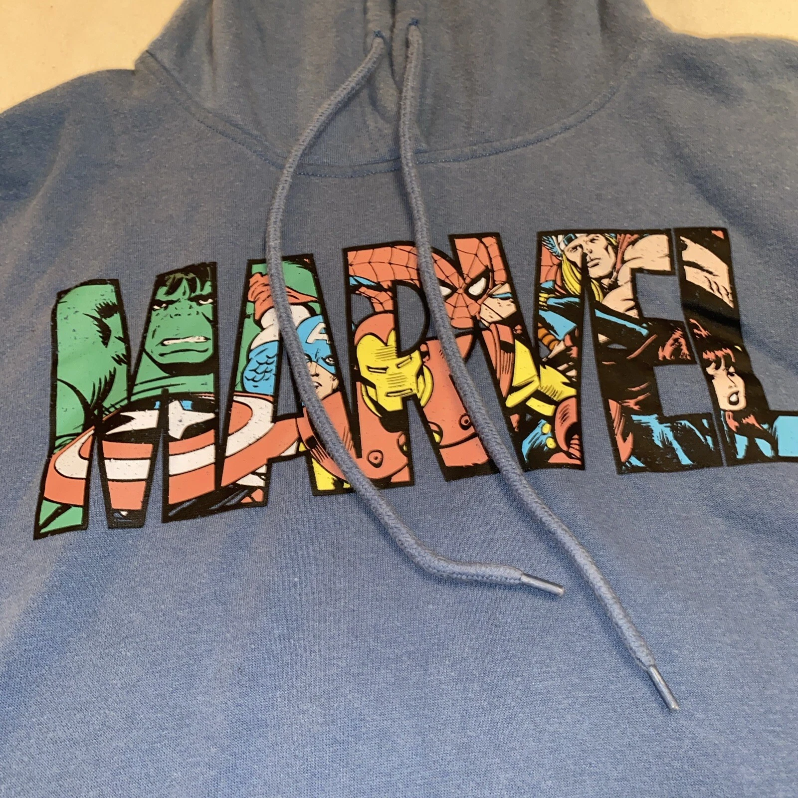 VETEMENTS Felpa Marvel Adulto Blu Felpa con Cappuccio Pullover Tasche Cartone Animato Uomo XL