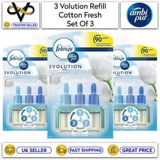 3 x Ambi Pur 3volution Electric Plug In Refills Cotton Fresh Air Freshener