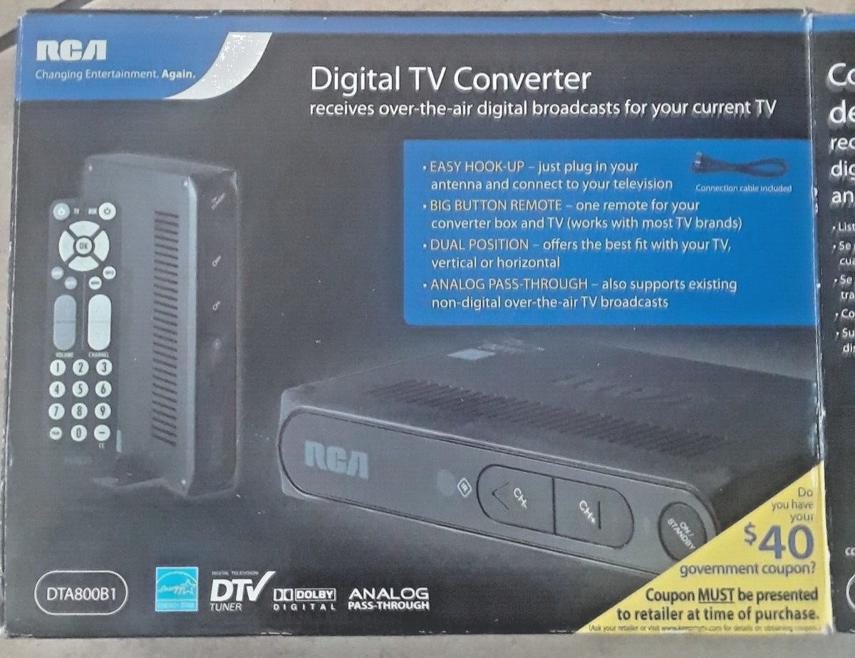 RCA Digital TV Converter Box DTA800B1 With Analog Pass Through & Remote Control