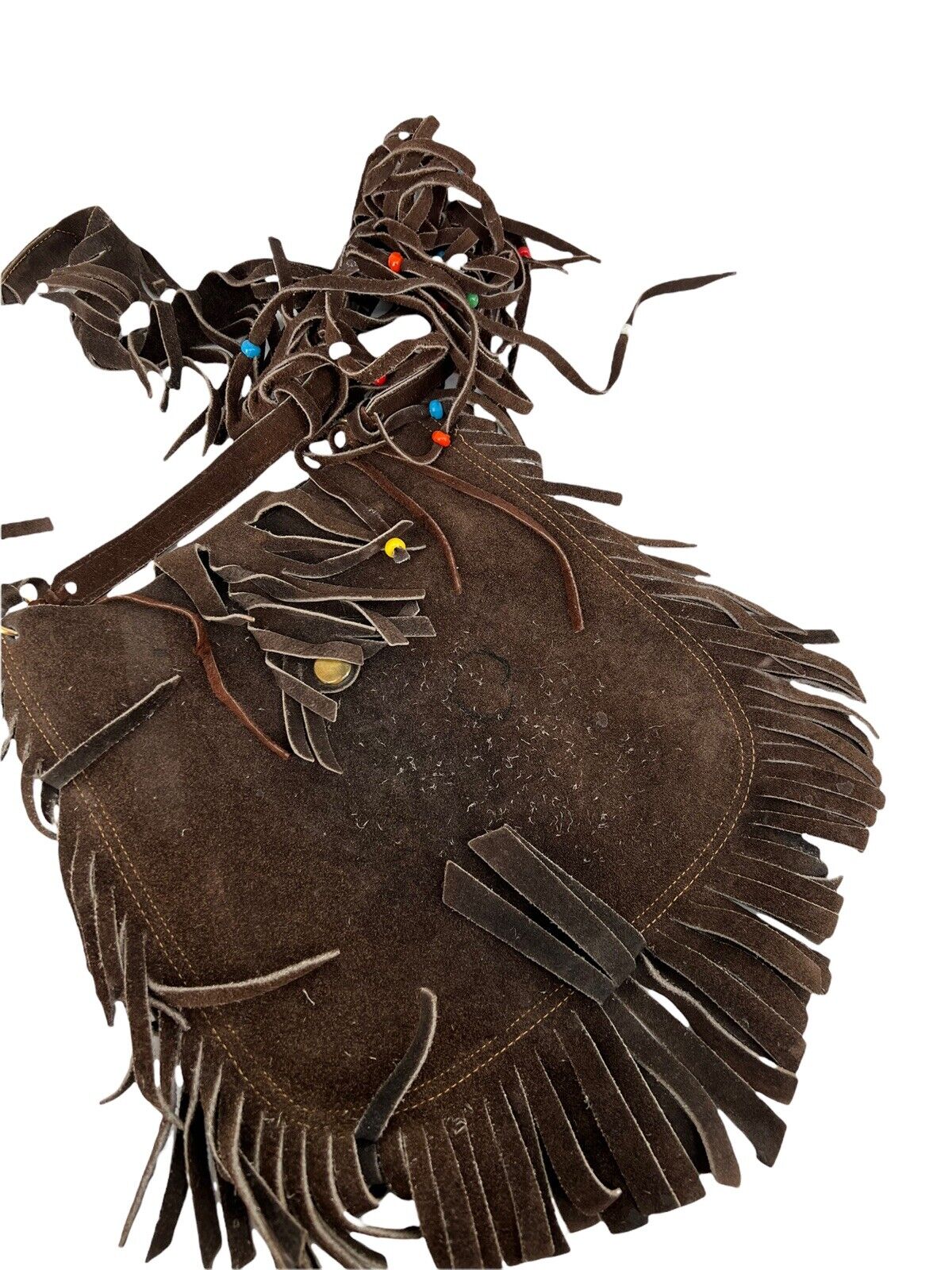 Vtg Handmade Dark Brown Suede Leather Handbag Pur… - image 10