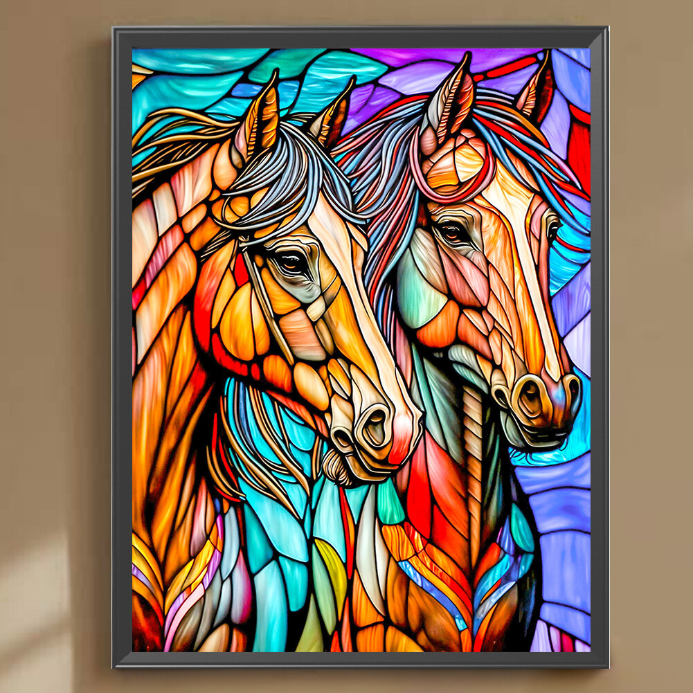 5D DIY Full Round Drill Diamond Painting Stained Glass Horse Kit Decor ...