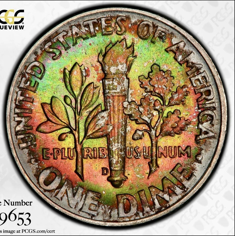 Rosevelt Silver Dime 1964 D PCGS MS 66 Uncirculated 10c Coin Rainbow Toning - Image 4 of 4