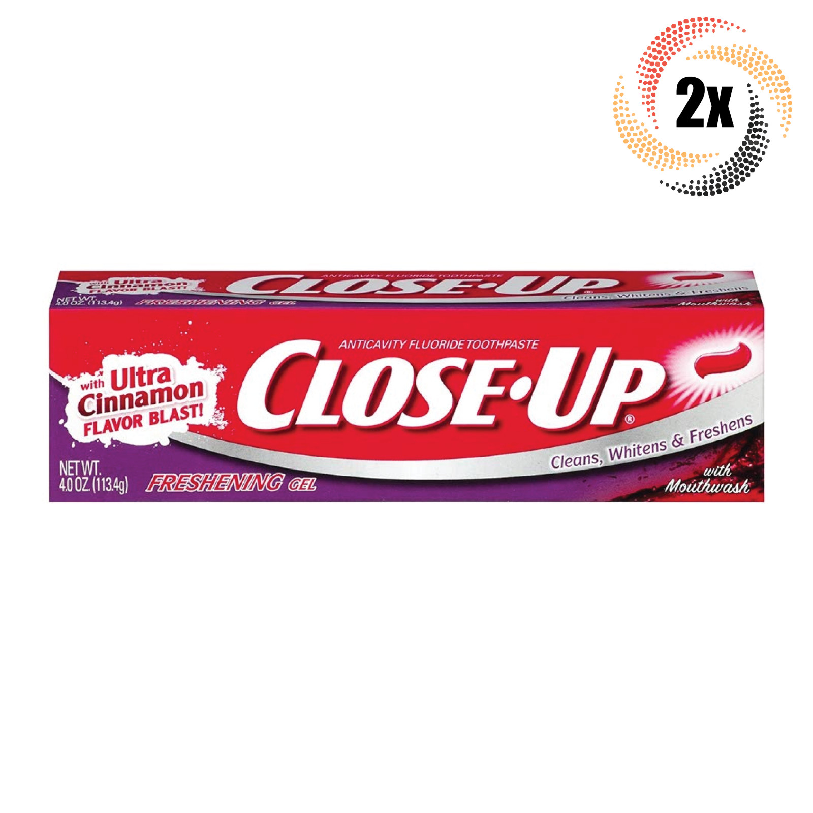 2 упаковки освежающей гелевой зубной пасты Close Up Ultra Cinnamon Flavor | 4 унции |