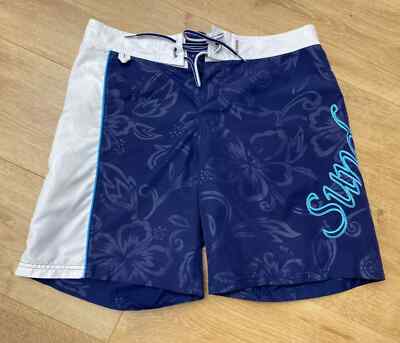 Sundek 32 Floral Surf Beach Blue Board Shorts Swim Trunks Bath Suit Size 32  S M