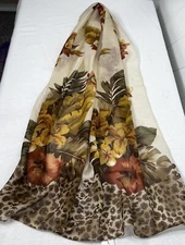 Vintage Floral And Animal Print Scarf 70x13.5" Made In Italy