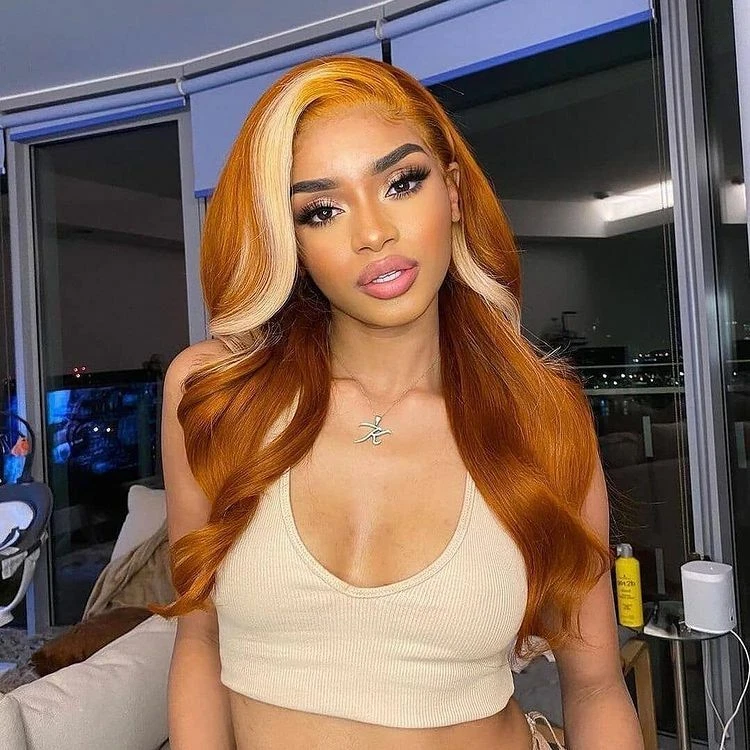 Ginger Blonde Highlight 4X4 Lace front Human Hair Wig Pre Plucked