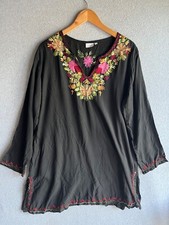 Taleen Dress Womens XL Black Floral Embroidery Boho Peasant Cottagecore Flowy