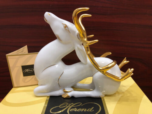 HEREND GOLDEN EDGE MIRACLE STAG RIENDEER FIGURINE,7" LONG,BRAND NEW - Picture 1 of 11