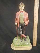 Vintage 14 1/2" Cast Iron Golf Man Statue Doorstop