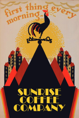 Rooster Sunrise Coffee Every Morning Kitchen Art Vintage Art Wall - POSTER 20x30