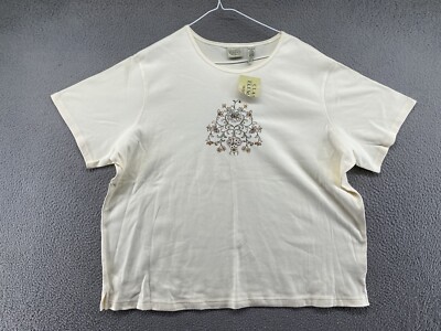 Women's Classic Elements Embroidered Floral Top Cotton Short Sleeve Size 24-26W