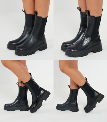 Womens Chunky Platform Boots Ladies Zip Up Combat Army Goth Punk