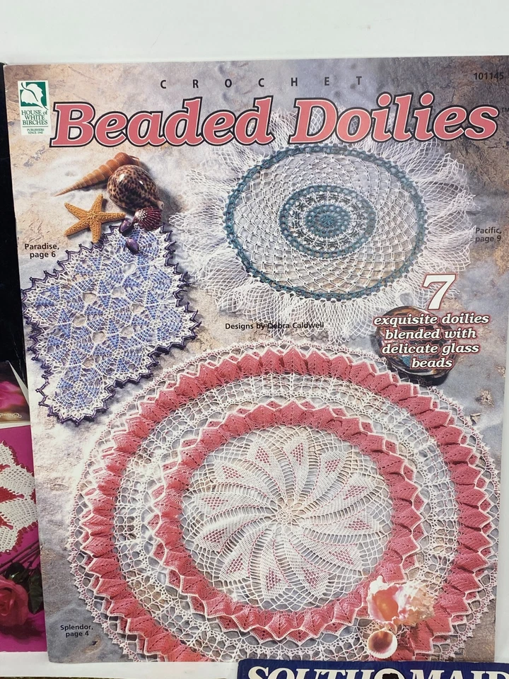 Crochet Pattern Books Doilies Beaded Tatting Knit Lace 5pc Lot Vintage Bead - Image 3 of 4