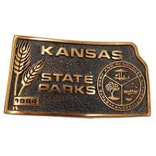 Kansas State Parks Belt Buckle 1984 Vintage KS Outdoors Ranger Wildlife Country