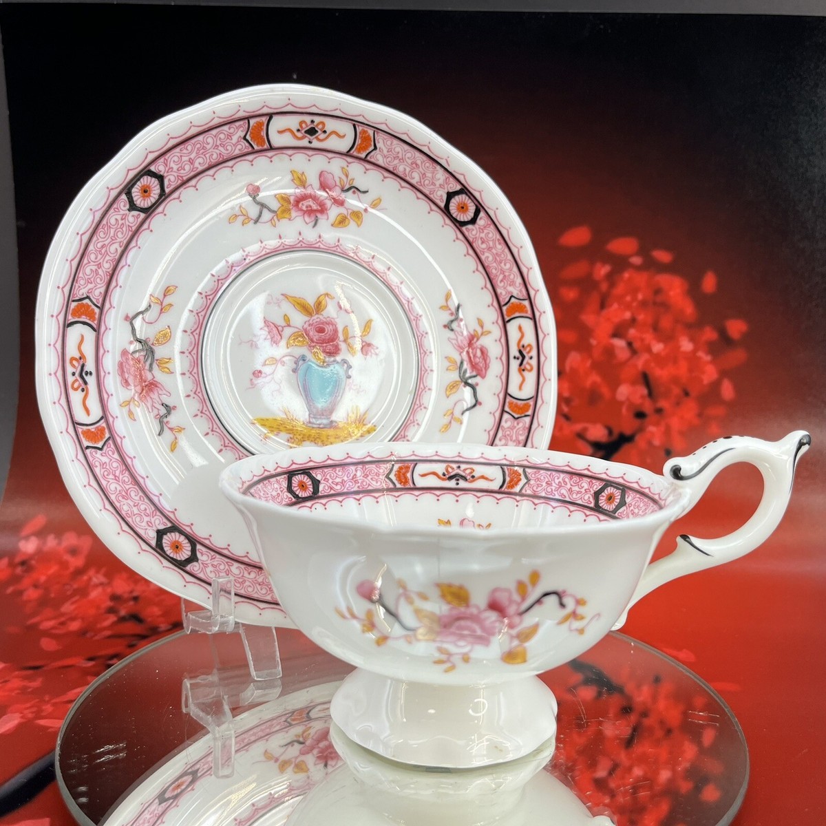 Coalport French Noble￼ Pink Bone China Teacup & Saucer Vintage