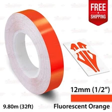FLUORESCENT ORANGE 1/2" 12mm PIN STRIPE Car Striping TAPE Decal Vinyl Sticker