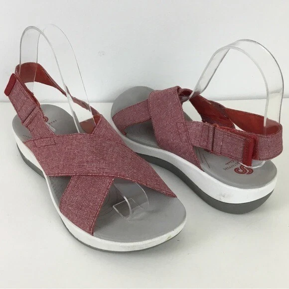 Sandali Clarks Step Cali Cove rosso zeppa Cloudsteppers larghi 7