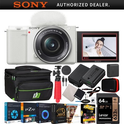 Sony ZV-E10 Mirrorless Alpha APS-C Vlog Camera Body + 16-50mm Lens White Bundle
