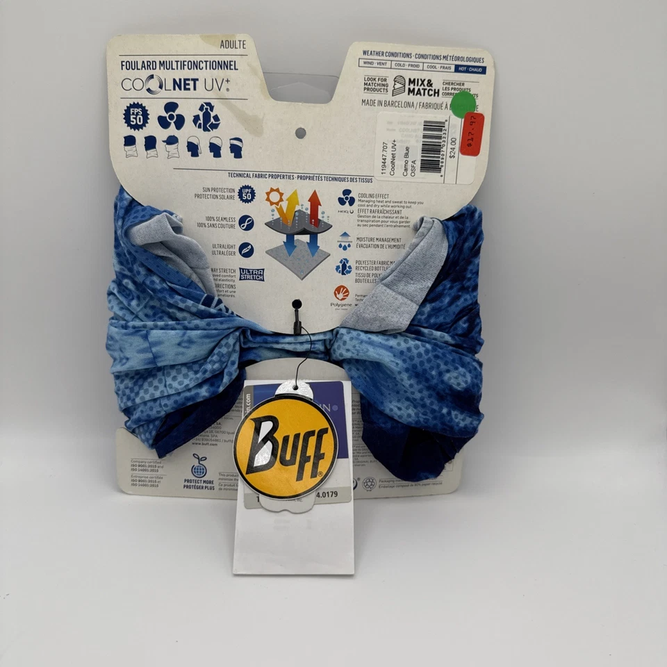 Buff Coolnet УФ + многофункциональный головной убор Gaiter пелагический камуфляж синий, один размер новый с Ярлыками - Изображение 2 из 2