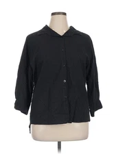 Unbranded Women Black 3/4 Sleeve Button-Down Shirt XL
