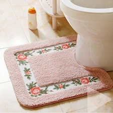 Luxurious Soft Floral Non-Slip Toilet Contour Rug, Contour Bath Rug, Soft