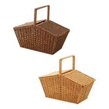 Picnic Hamper Empty Woven Basket with Lid Rustic Picnic Basket for Park Summer