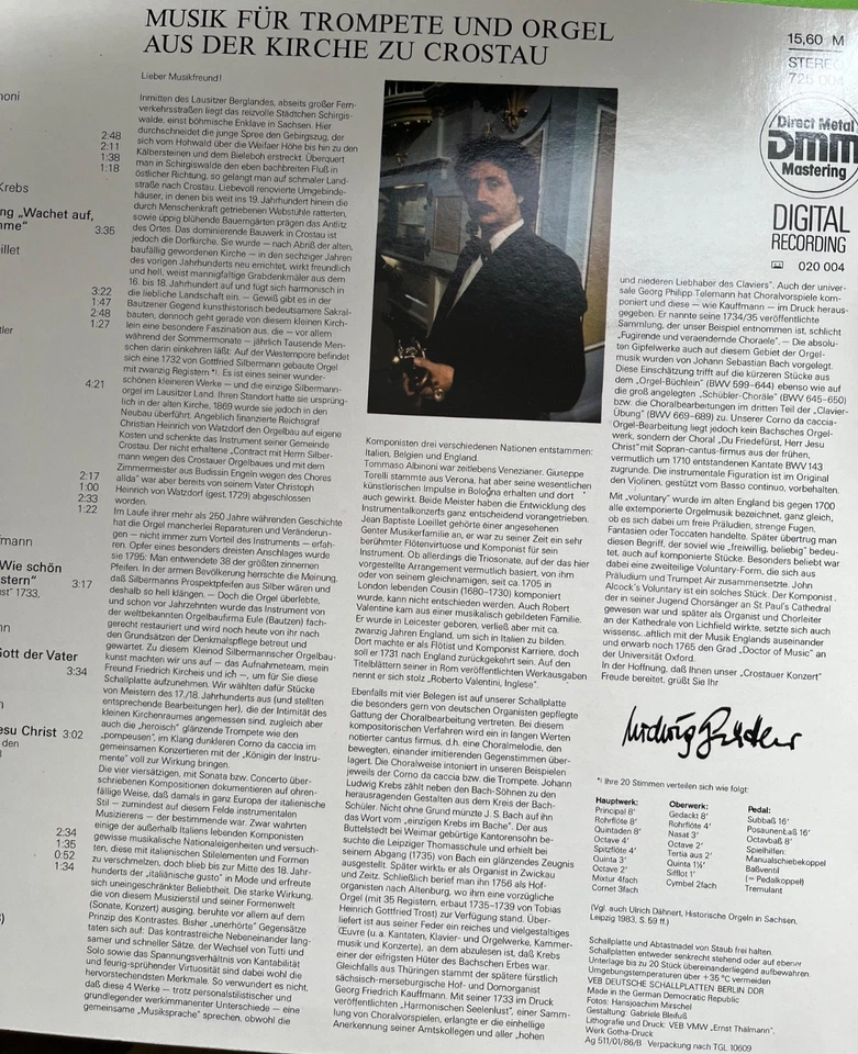 LP "Ludwig Güttler - Musik für Trompete und Orgel" ETERNA 725 004  - Bild 2 von 2