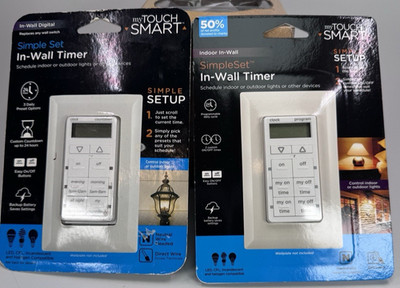 NEW 2x - GE myTouchSmart In-Wall Digital Timer 2-Pack 25055 & 26893 White Jasco