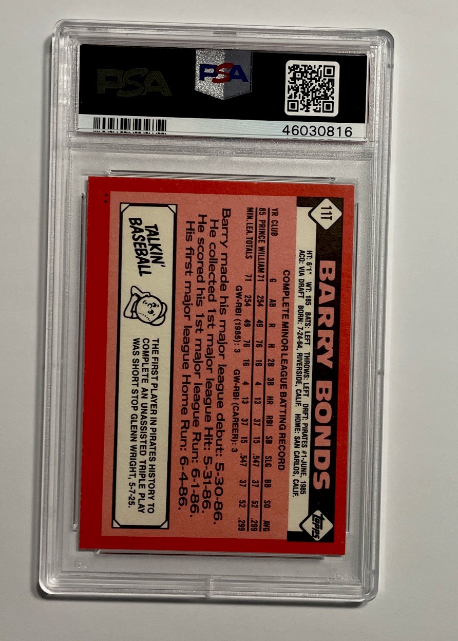 1986 Topps Traded - Barry Bonds #11T (RC) PSA 10 GEM MT view 2