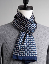 100% Silk mulberry men women Scarf neckerchief Wrap plaid blue navy soft MY116-9