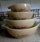 PYREX FOREST FANCIES MUSHROOM - SET OF 4 CINDERELLA BOWLS - 444, 443, 442 & 441