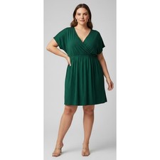 Amazon Essentials Women 3x Emerald Dress Stretch V-neck Babydoll Dress 